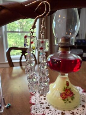 Crystal Drop Dangle Earrings with Clear Beads and Color Accents